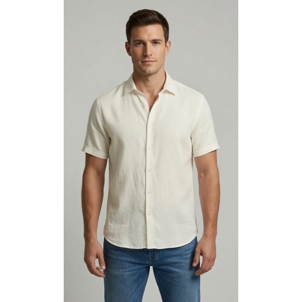 Murano Button Front Shirt Mens White Baird McNutt Linen Short Sleeve,  Size  XXL